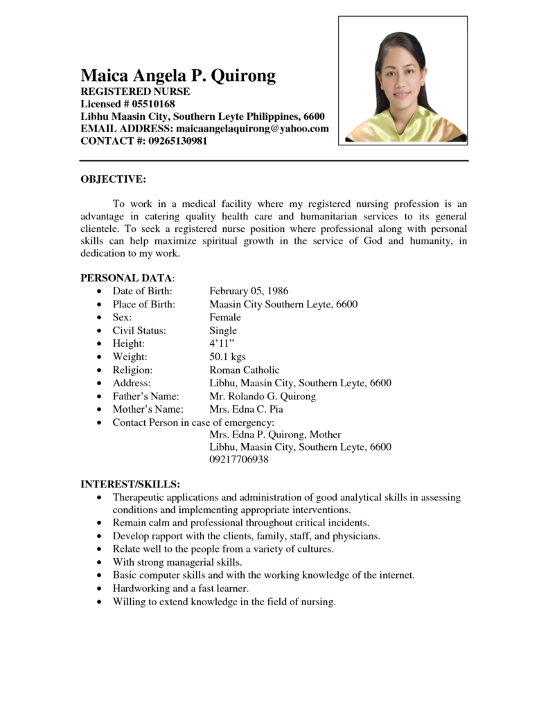 Comprehensive resume sample format